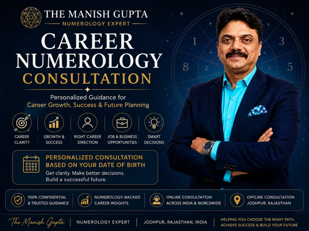Career Numerology Consultation by The Manish Gupta for career guidance, career selection, job opportunities, professional growth and future planning based on numerology.