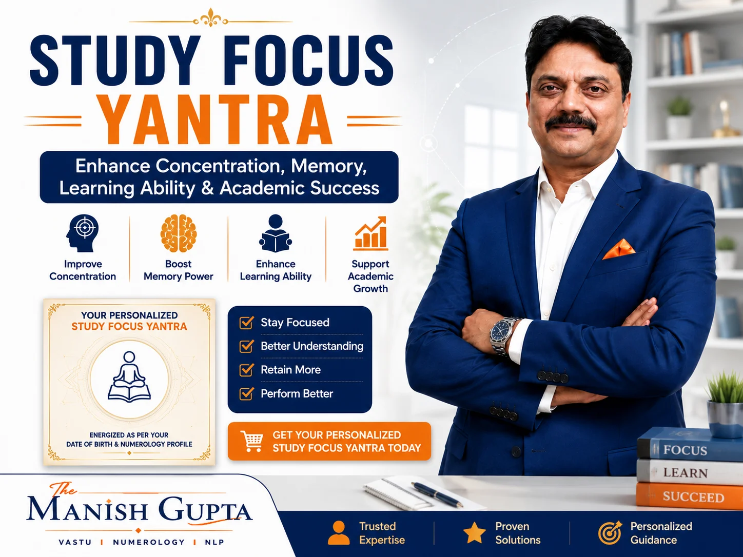 Personalized Study Focus Yantra for students to improve concentration, memory, learning ability and academic performance.