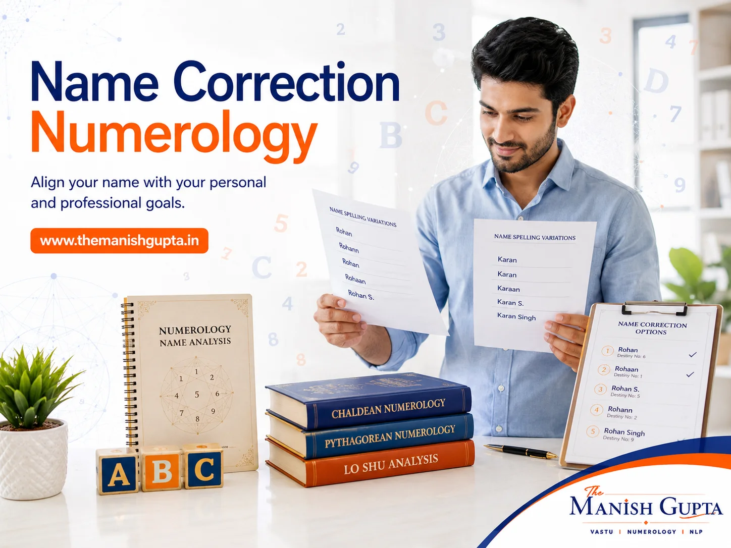 Professional Name Correction Numerology consultation by The Manish Gupta to align your name with your personal and professional goals using Chaldean Numerology.